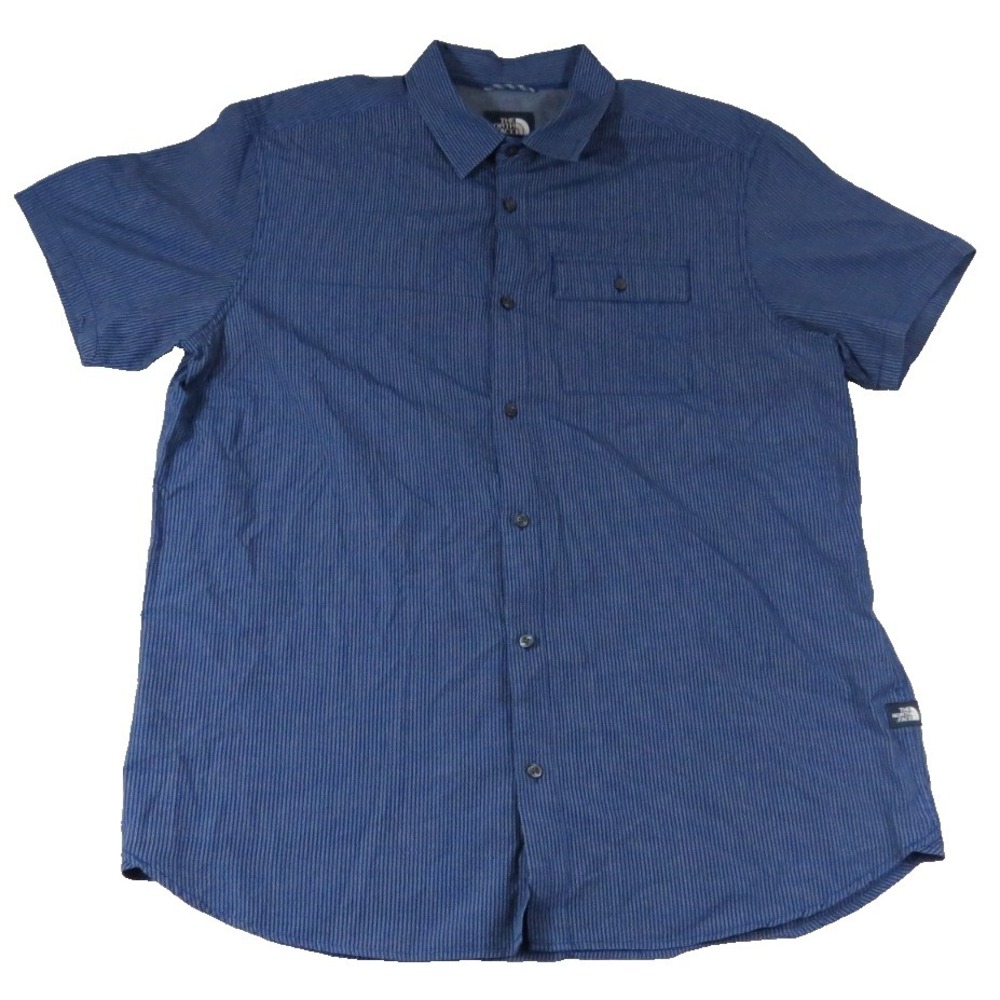 The North Face Shirt Men XL Short Sleeve Button Up Hiking Travel Blue Striped SS